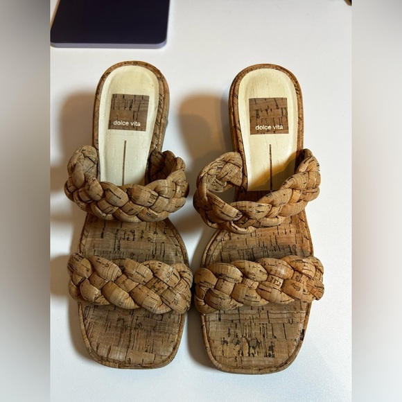 Dolce Vita Braided Ronin Heeled Sandals In Natural Cork - Picture 2 of 6